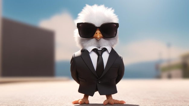 Photo cute and dreamy eagle in sunglasses hyperrealistic concept art