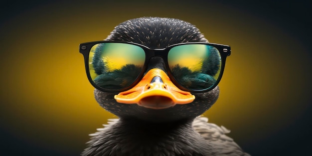 cute duck wearing summer sunglasses, summer background