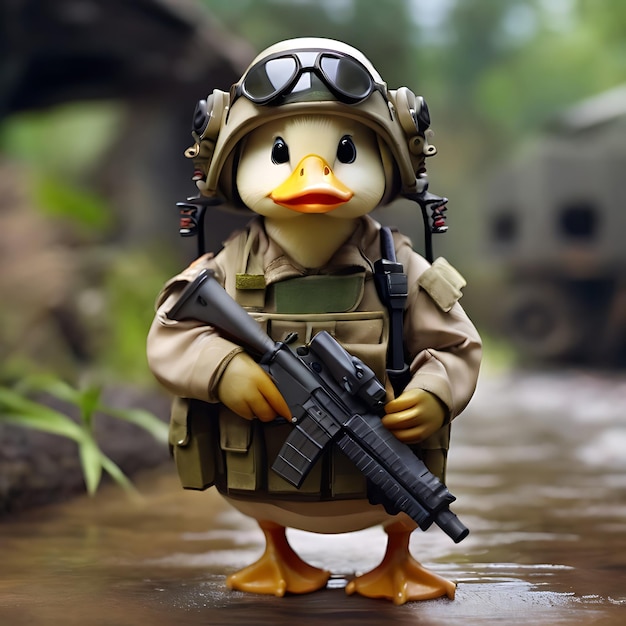 cute duck with military gear generated by AI