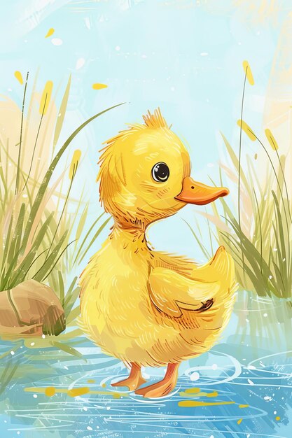 cute duck with nature background children illustration