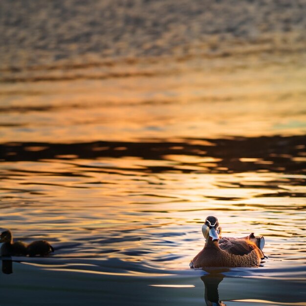 Cute ducks living in nature