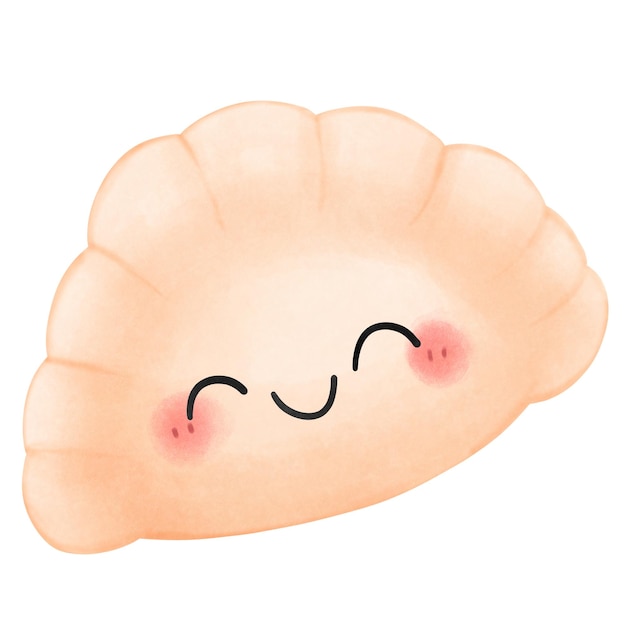 A cute dumpling character smiling in watercolor isolated