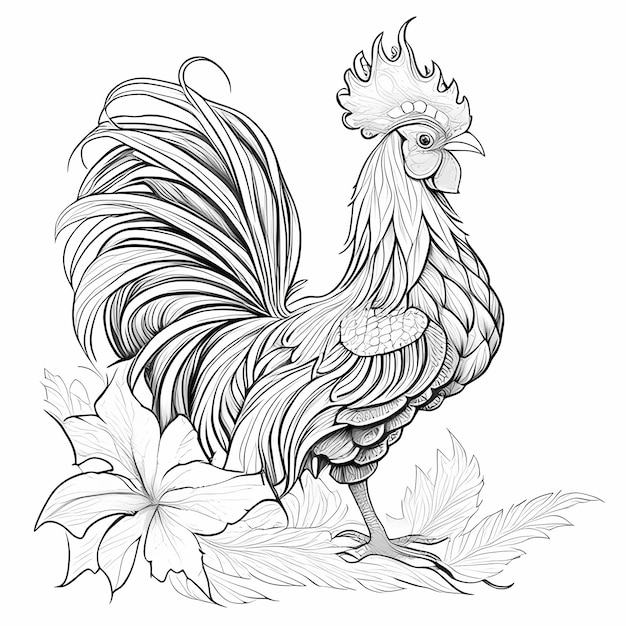 白い背景の塗り絵のかわいいオランダのコーチン鶏
