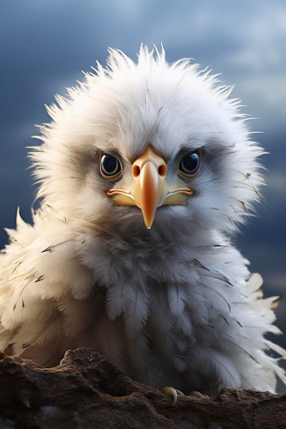 Cute eagle chicks 3D style rendering with blur background