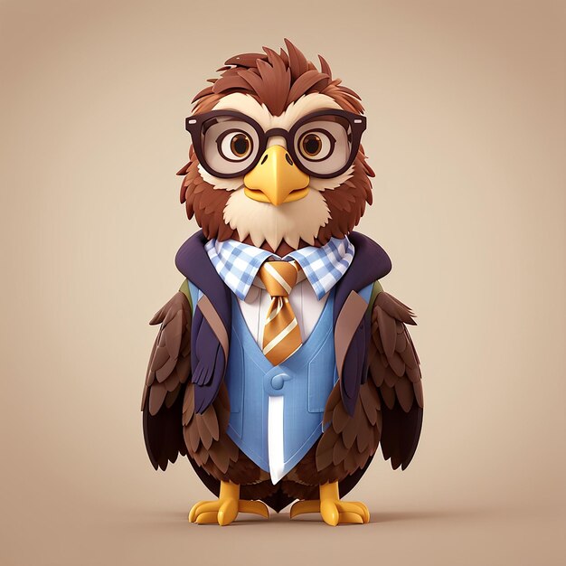 Photo cute eagle wearing tie and glasses cartoon vector icon illustration animal education icon concept isolated premium vector flat cartoon style