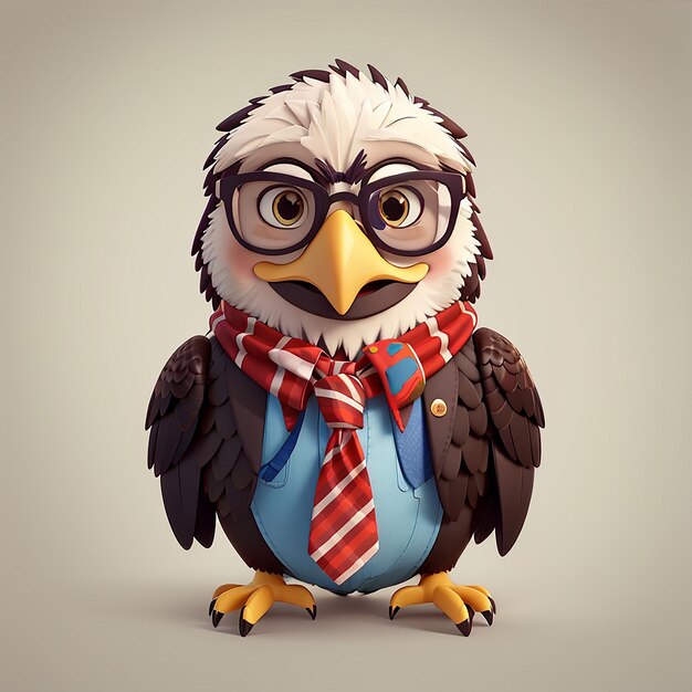 Photo cute eagle wearing tie and glasses cartoon vector icon illustration animal education icon concept isolated premium vector flat cartoon style