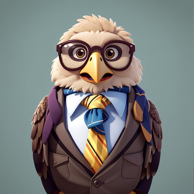 Photo cute eagle wearing tie and glasses cartoon vector icon illustration animal education icon concept isolated premium vector flat cartoon style