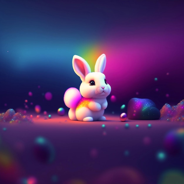 Cute Ears Bunny Behind multi color And Decorated body In Flowery Field