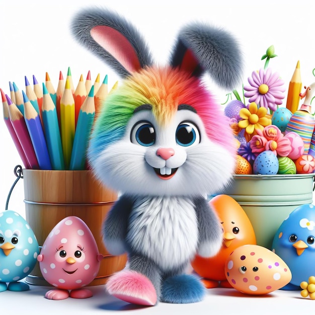 Cute easter bunny cartoon Easter time Card invitation AI generated