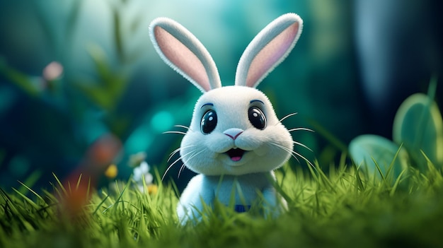 Cute easter bunny in the grass field