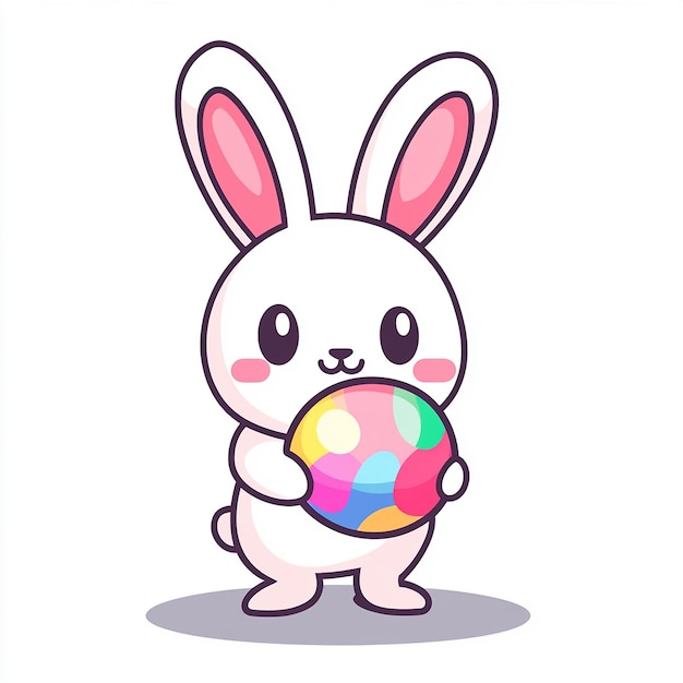 다채로운 달 일러스트를 들고 있는 귀여운 부활절 토끼