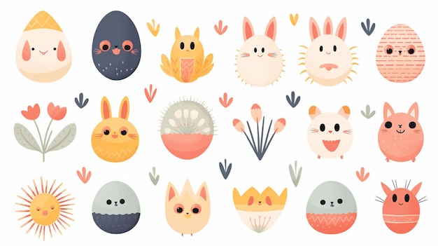 cute easter bunny illustrations with white background