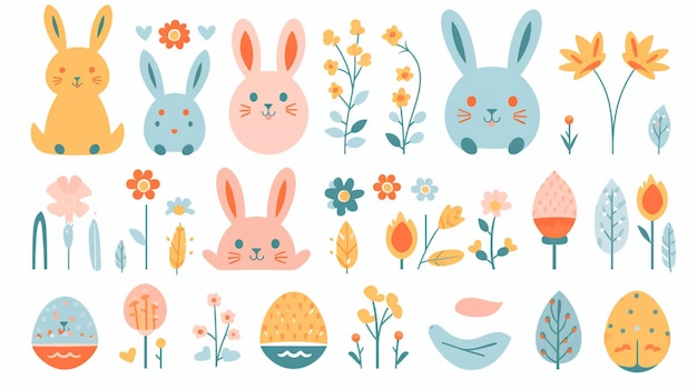 cute easter bunny illustrations with white background