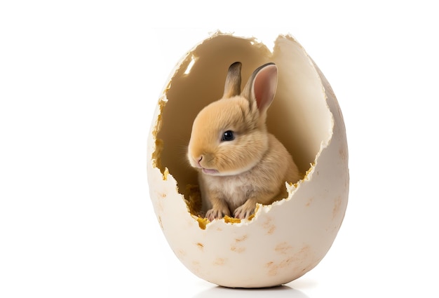 Cute easter bunny rabbit inside a cracked egg generative ai