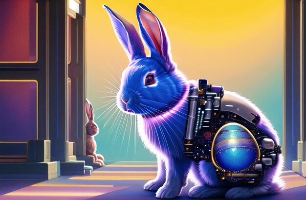 Cute Easter bunny Robot in unique Landscapes Happy easter day Cute bunny AI Generated