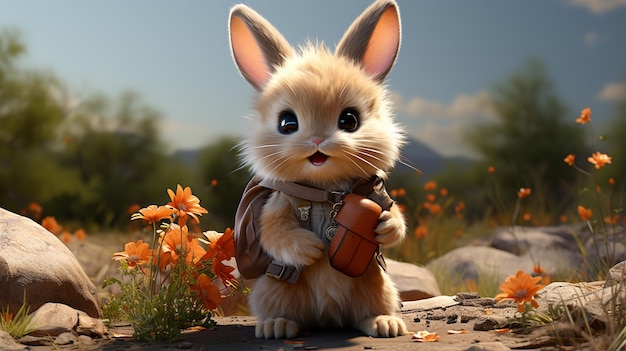 Фото Милый пасхальный кролик с луком и держит морковь