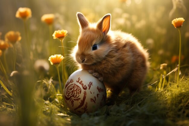 Cute easter bunny with decorated egg