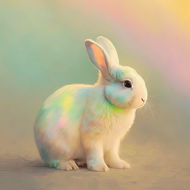 Cute easter bunny with white fur. Beautiful little white rabbit.