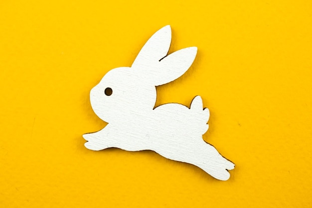 Cute easter bunny wooden toy close-up