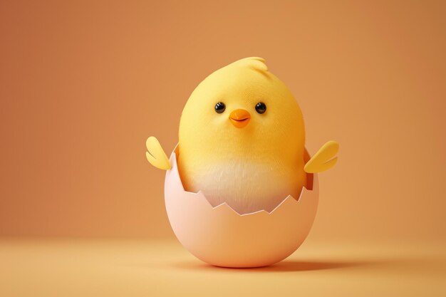 Cute easter chick in an easter egg shell d illustration style