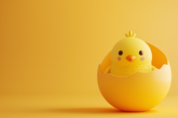 Cute easter chick in an easter egg shell d illustration style