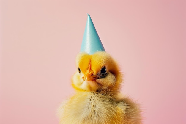 Photo a cute easter chick wearing a fun celebration party hat