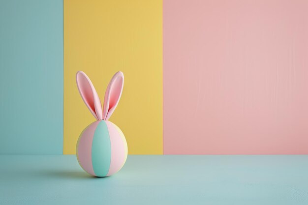 A cute easter egg with bunny ears sticking out of the top against a bright background