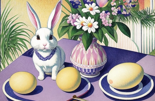Cute Easter Rabbit in Landscape background. Easter Holiday Celebration AI Generated