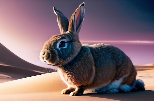 Cute Easter Rabbit robot in beautiful Landscapes Happy Easter Holiday Background AI Generated