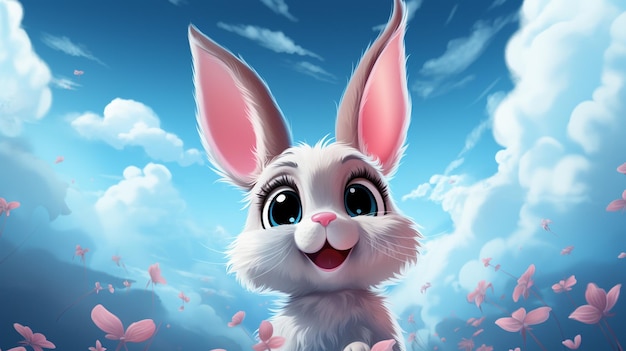 Милый пасхальный кролик-робот в красивых пейзажах Счастливого Пасхального праздника