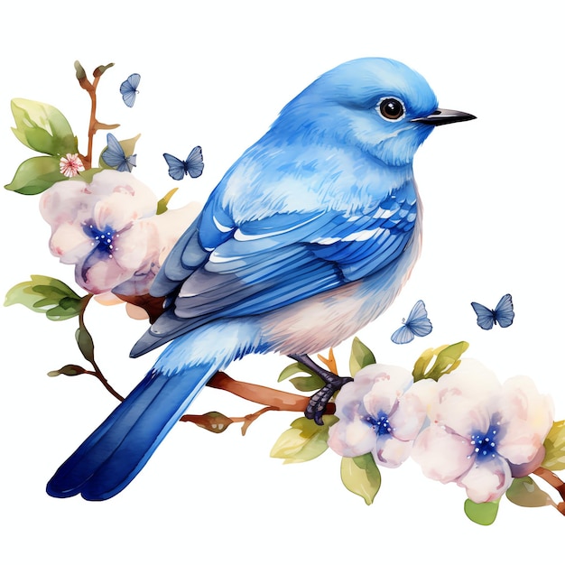 Cute Eastern bluebird bird watercolor illustration clipart