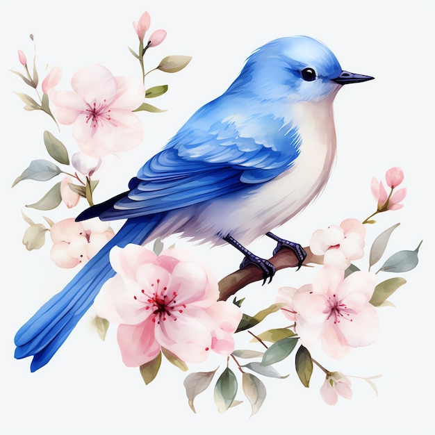 Cute Eastern bluebird bird watercolor illustration clipart