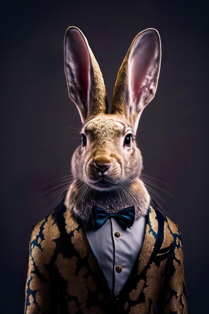 cute elegant rabbit with elegant abstract suit outfit