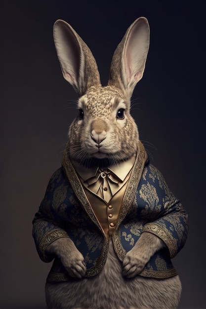 エレガントな抽象的なスーツの衣装でかわいいエレガントなウサギ