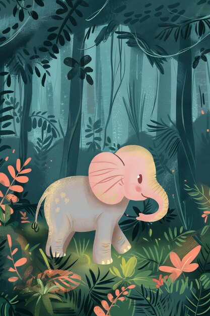 Foto carino elefante nella foresta illustrazione per bambini