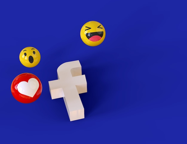 Icone di facebook emoji carino intorno al rendering 3d