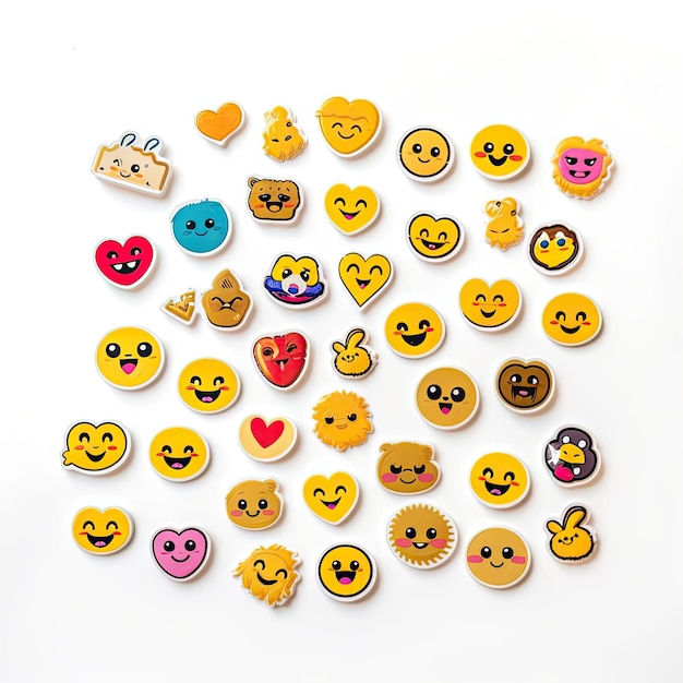 Photo cute emoji stickers over white background