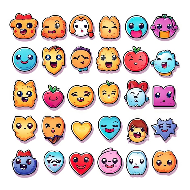 Photo cute emoji stickers over white background