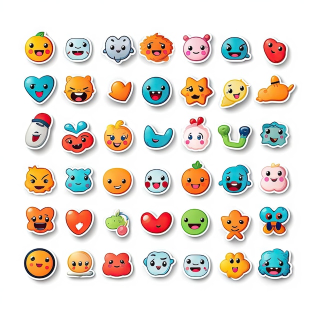 cute emoji stickers over white background