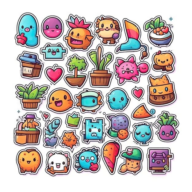 Photo cute emoji stickers over white background