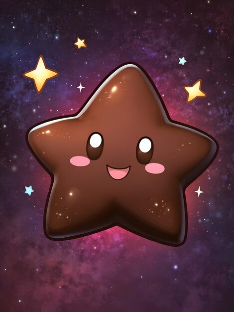 Cute emote of a chocolate star winking with a cute smile