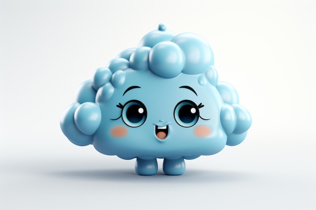 Cute emoticon thinking with blue cloud emoji 3d illustration 3d rendering on White Background