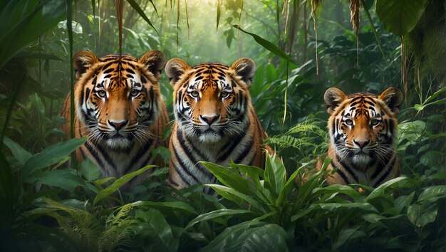 Cute endangered animals lurking in the leaves in the jungle showing their facesWorld Wildlife day