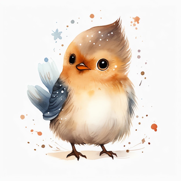 Cute European starling bird watercolor illustration clipart