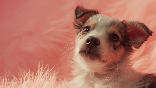 cute face of a dog on peach fuzz background