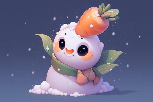 Photo cute face of a snowman with a wide smile and carrot nose