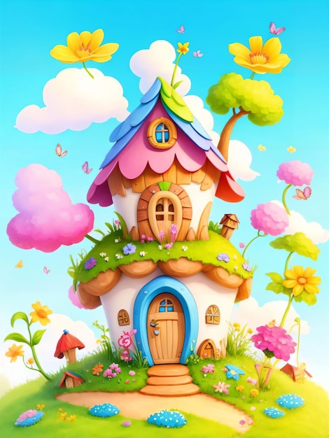 Photo cute fairy fantasy cottage house game design