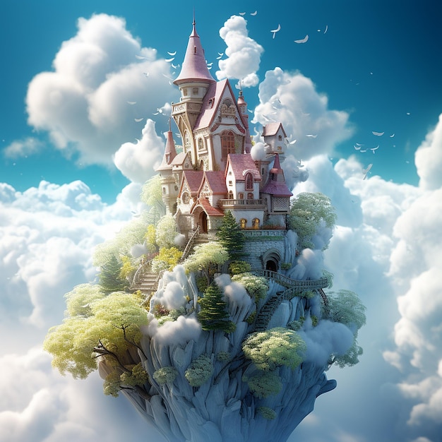 a cute fairy house made of clouds