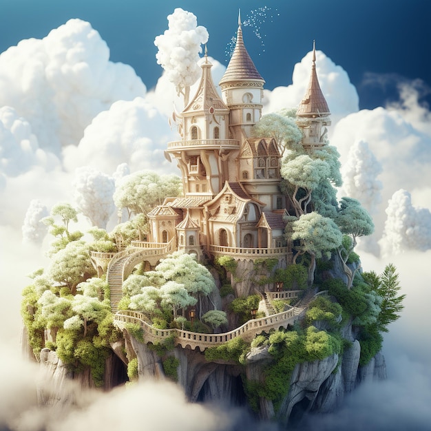 雲でできたかわいい妖精の家