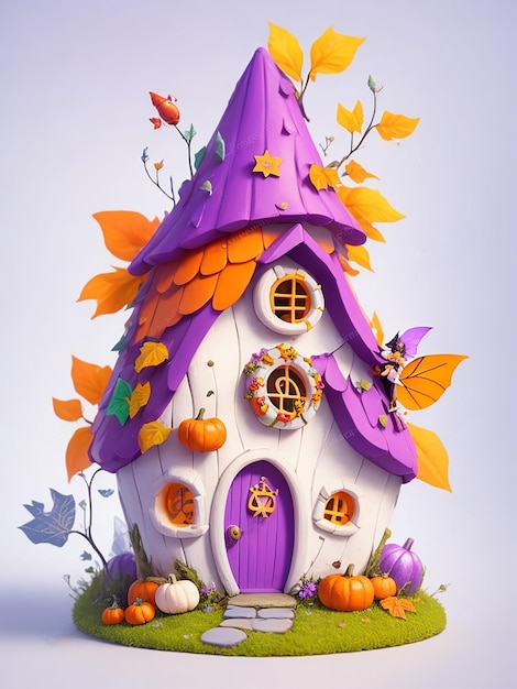 Cute fairy house vibrant colors halloween clean background white background